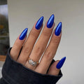 Royal Blue Chrome Press on Nails Medium Almond SXVME Chrome Fake Nails Plating Mirror Metal Glue on Nails Acrylic Nails Metallic Nails Press ons False Nails Medium Stiletto Nails in 24PCS