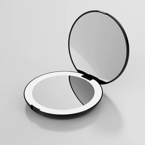5 Inch Lighted Compact Mirror 1X/5X Magnifying Mirror Travel Makeup Mirror with LED Lights Double Sided Folding Mirror Portable Daylight (Black)