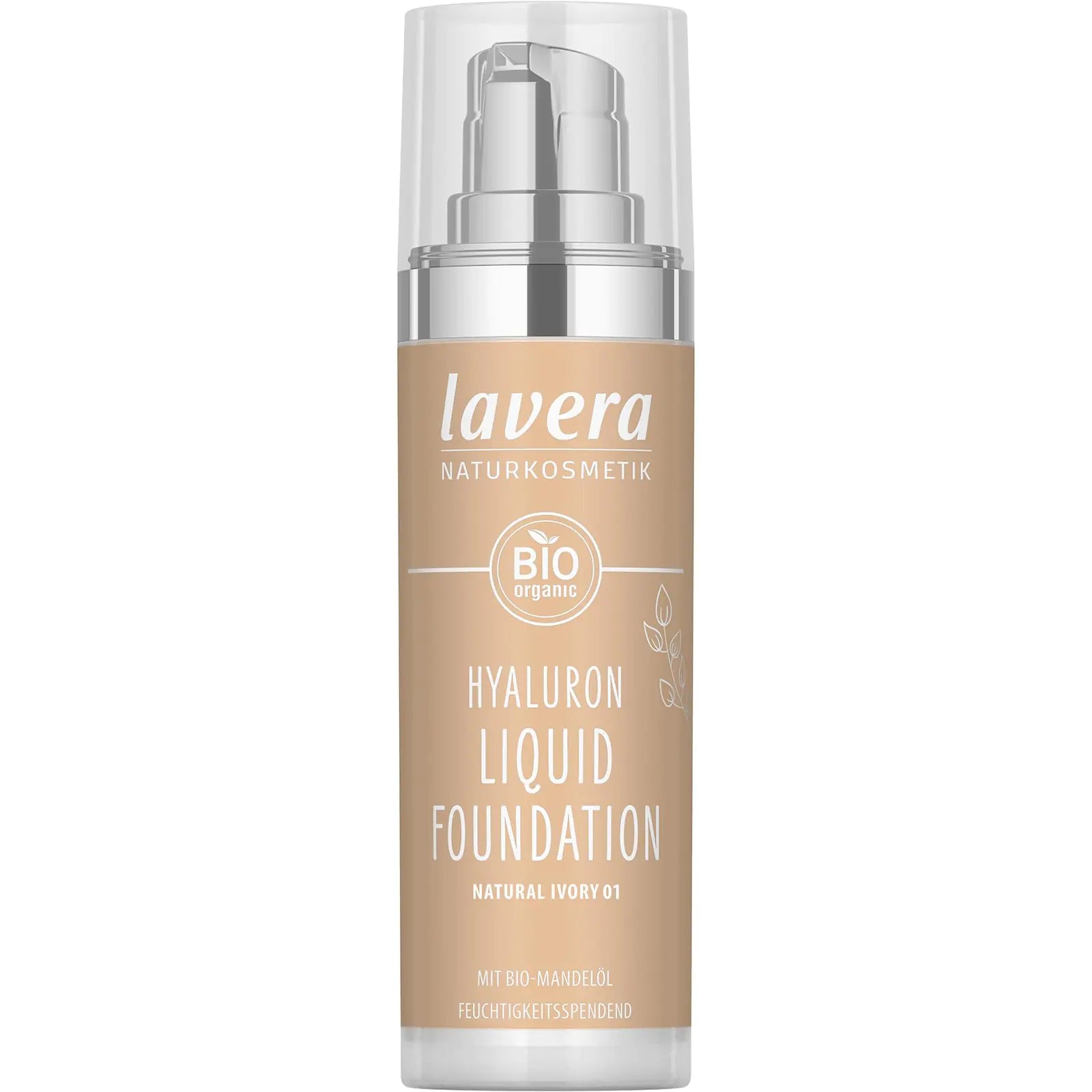 lavera Hyaluron Liquid Foundation - Natural Ivory 01 - Foundation Make Up with Hyaluron & Almond Oil for a Flawless Complexion - Face Make Up - PETA Certified - Vegan - Made in Germany - 1 Fl Oz