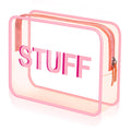 Shinylin Clear Makeup Bag 9.4"x7"x3.5" Pink Travel Toiletry Bag Large Cosmetic Pouch PVC Waterproof Make Up Bag Transparent Zippered Organizer for Women Girl Summer Beach(Stuff)