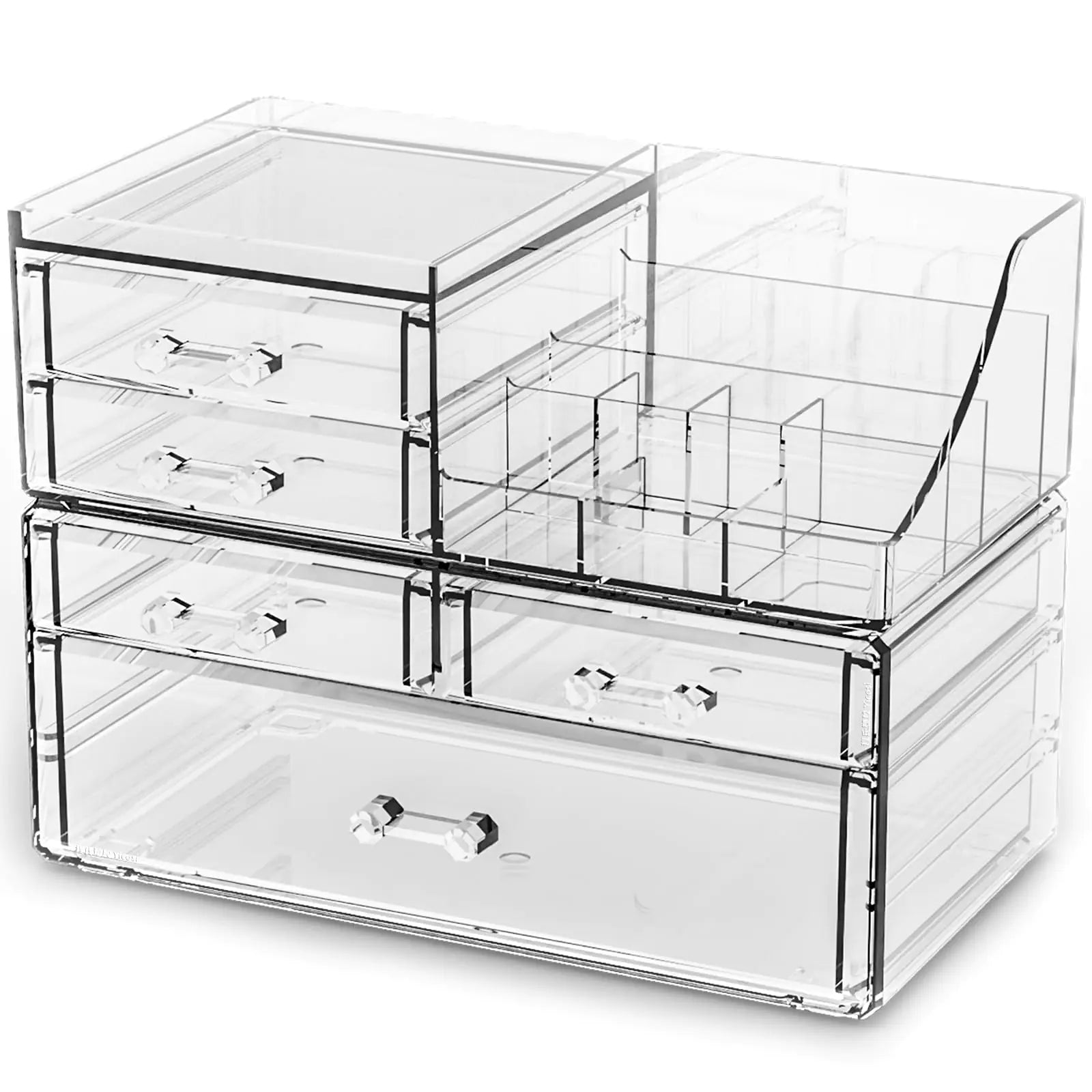 SuoXing 2 Pack Acrylic Make Up Organizers and Storage for CounterStackable 5 Drawers Make Up Organizing for JewelryHair AccessoryBeautySkincare ProductClear Plastic Make Up Holders and Organizers